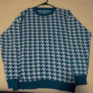 Blue and White Houndstooth Men's Sweater